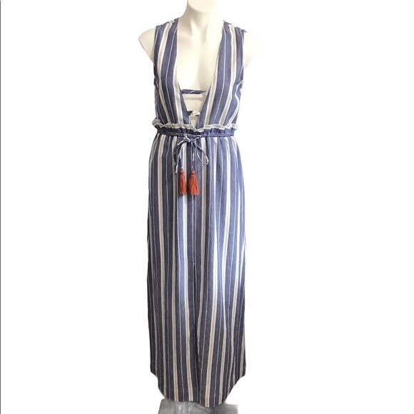 Tularosa Essie Blue Pattern Maxi Dress White Stripe Maxi Dress Size Small - Picture 2 of 12